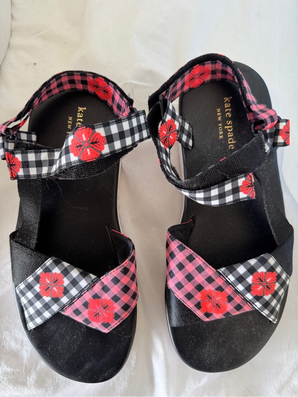 kate spade women’s Black Sandals with Red Floral Gingham